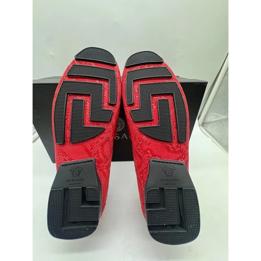 Versace Medusa Driver Loafers‎ Red Python Print Nubuck Mens US 7.5 EU 39 NIB
